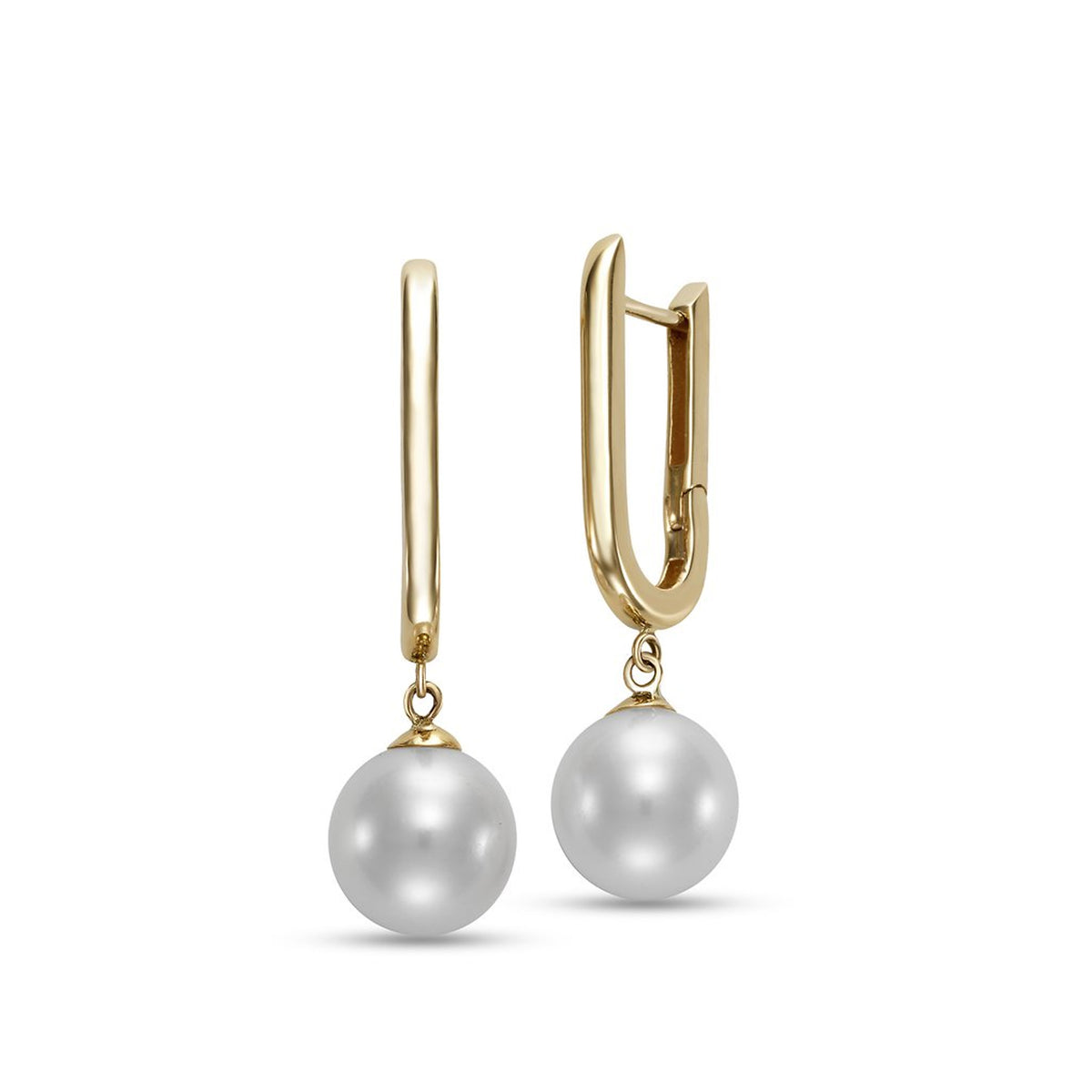 Mastoloni 14K Yellow Gold Drop Hoop Pearl Earrings - NAGI