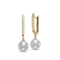 Mastoloni 14K Yellow Gold Drop Hoop Pearl Earrings - NAGI