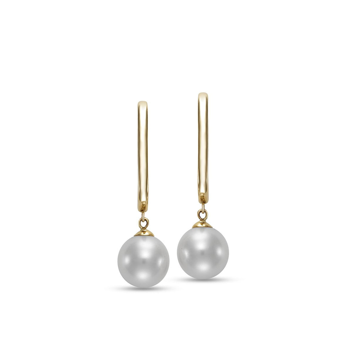 Mastoloni 14K Yellow Gold Drop Hoop Pearl Earrings - NAGI