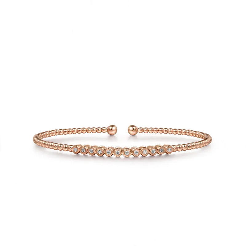 Gabriel & Co. 14K Rose Gold Bujukan Bead Diamond Bangle