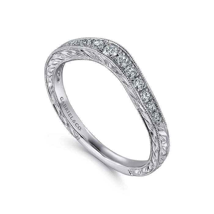 Gabriel & Co. 14K White Curved Wedding Band - Pavé Set img1