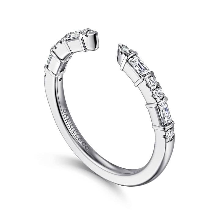Gabriel & Co. 14K White Gold Baguette and Round Diamond Band - Baguette Round img1