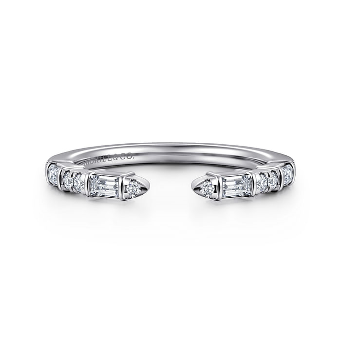 Gabriel & Co. 14K White Gold Baguette and Round Diamond Band - Baguette Round img2
