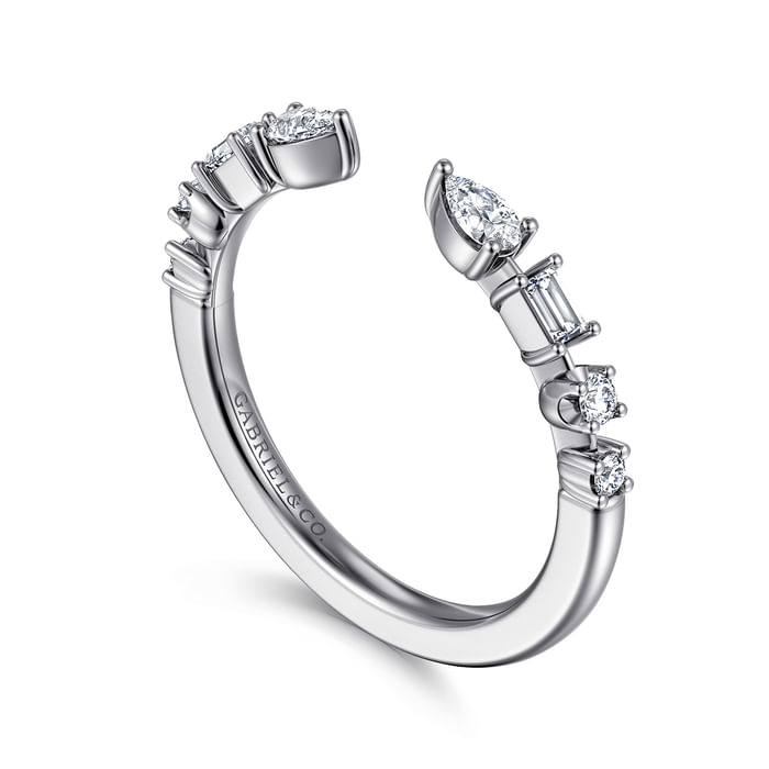 Gabriel & Co. 14K White Gold Baguette and Round Diamond Band - Marquise Baguette img1