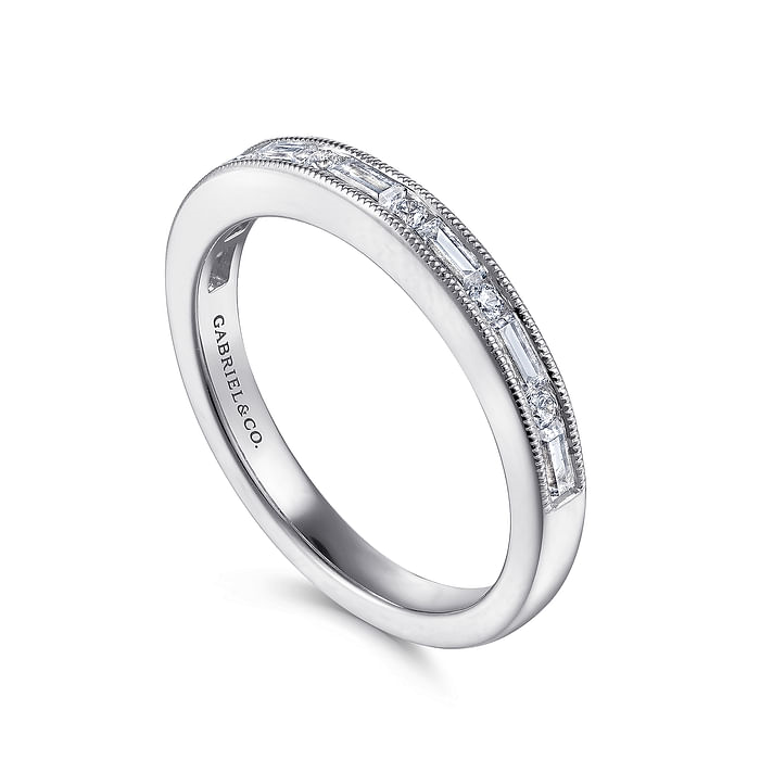 Gabriel & Co. 14K White Gold Channel Set Wedding Band - Baguette Round img1