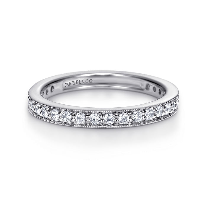 Gabriel & Co. 14K White Gold Channel Set Wedding Band - Milgrain Channel img2