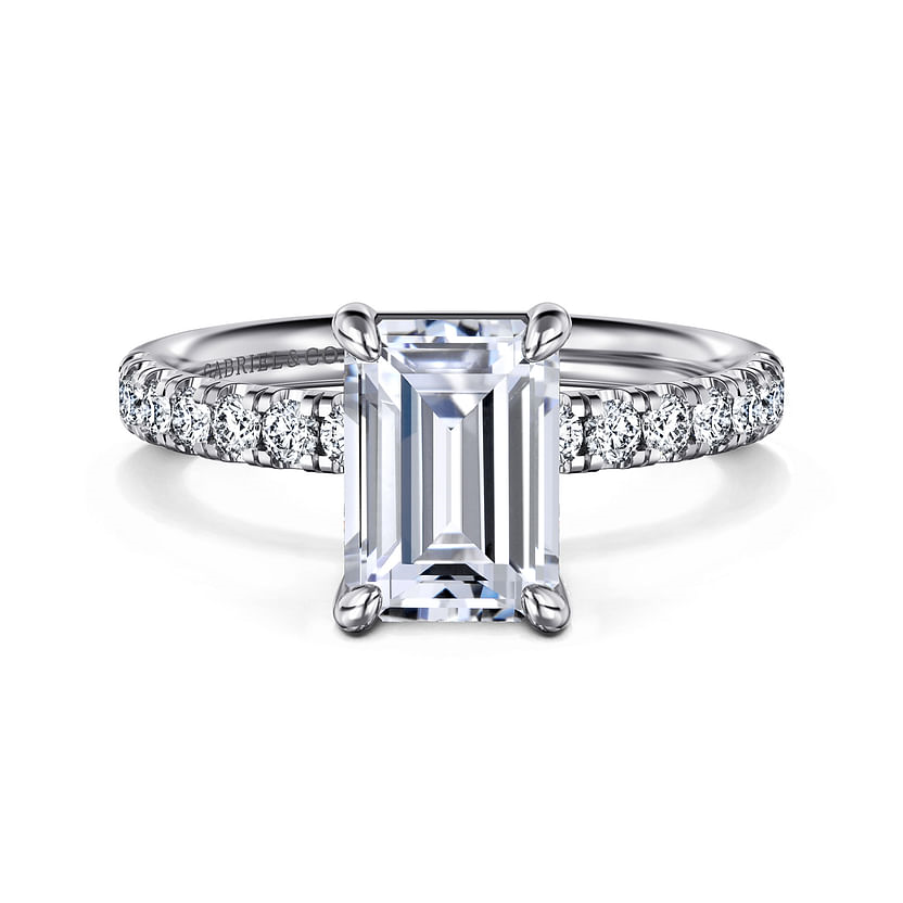 Gabriel & Co. 14K White Gold Contemporary Engagement Ring - Emerald Cut img1