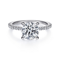 Gabriel & Co. 14K White Gold Contemporary Engagement Ring - Round Cut with Hidden Hallo img1
