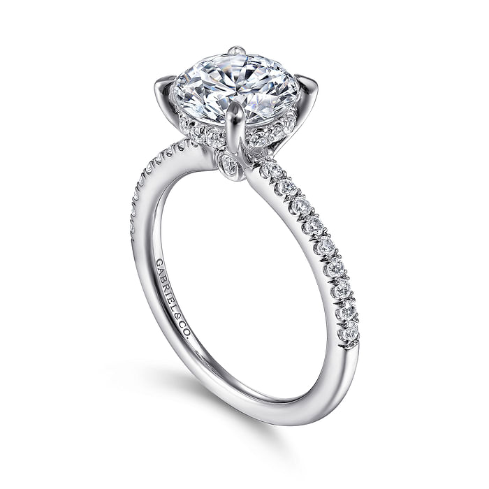 Gabriel & Co. 14K White Gold Contemporary Engagement Ring - Round Cut with Hidden Hallo img2