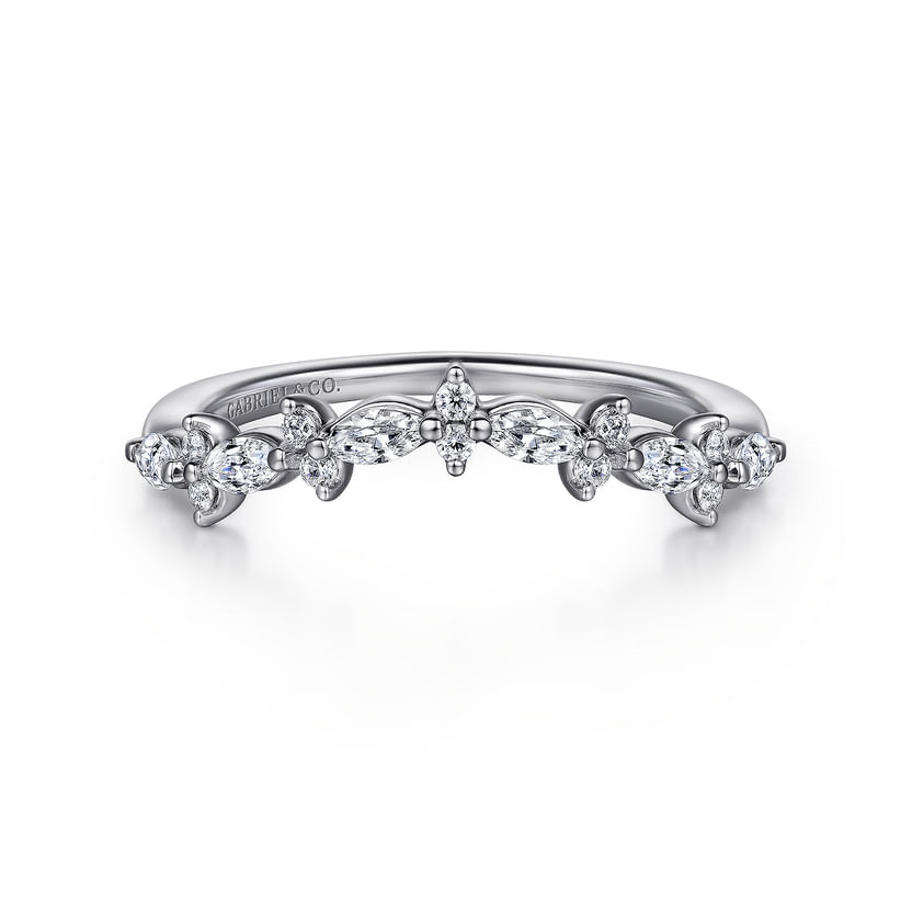 Gabriel & Co. 14K White Gold Curved Marquise and Round Diamond Band img2