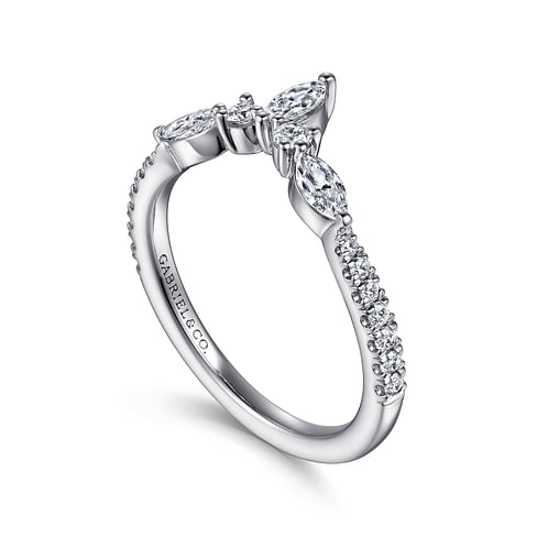 Gabriel & Co. 14K White Gold Curved Wedding Band - Marquise Round img1