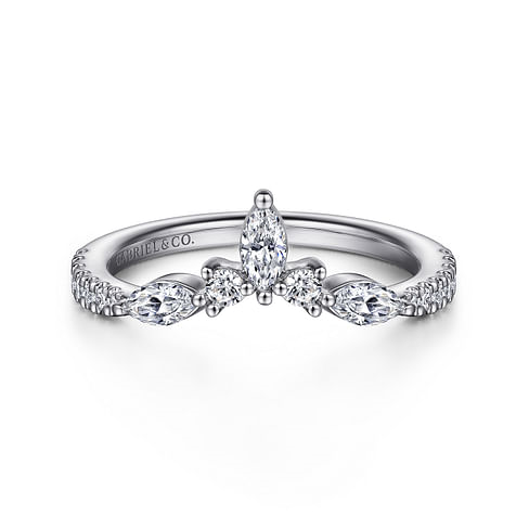 Gabriel & Co. 14K White Gold Curved Wedding Band - Marquise Round img2