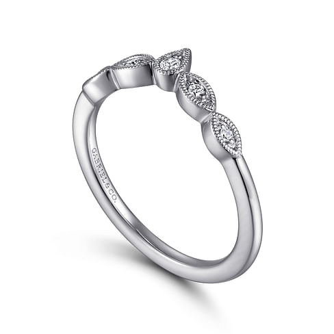 Gabriel & Co. 14K White Gold Curved Wedding Band - Milgrain Bezel img1