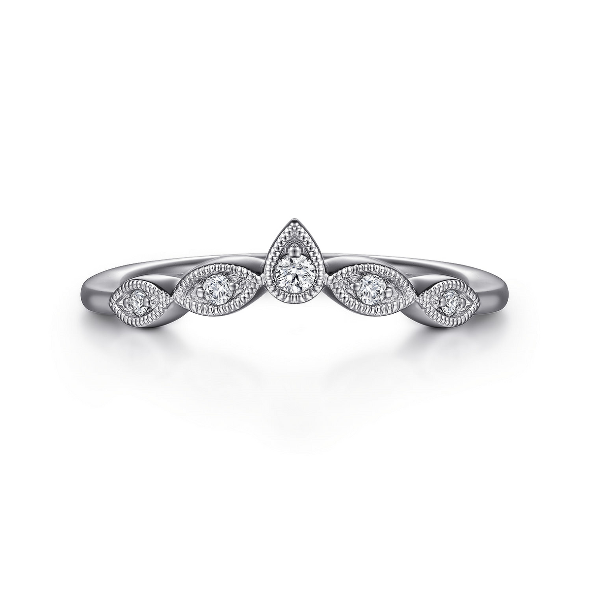 Gabriel & Co. 14K White Gold Curved Wedding Band - Milgrain Bezel img2