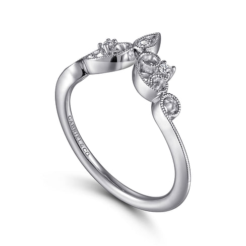 Gabriel & Co. 14K White Gold Curved Wedding Band - Milgrain Halo img1