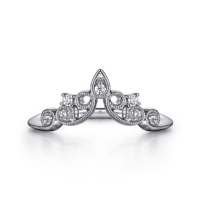 Gabriel & Co. 14K White Gold Curved Wedding Band - Milgrain Halo img2
