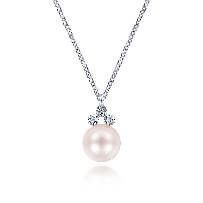 Gabriel & Co. 14K White Gold Diamond and Pearl Pendant Necklace