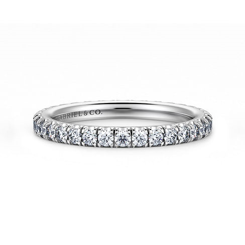 Gabriel & Co. 14K White Gold French Pave Wedding Band - Eternity Band img2