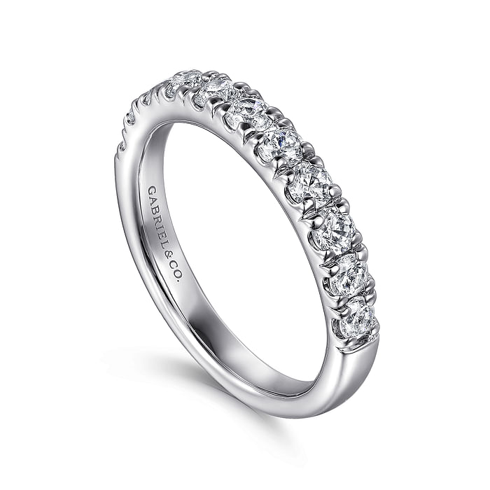 Gabriel & Co. 14K White Gold French Pave Wedding Band - Round Brilliant img1