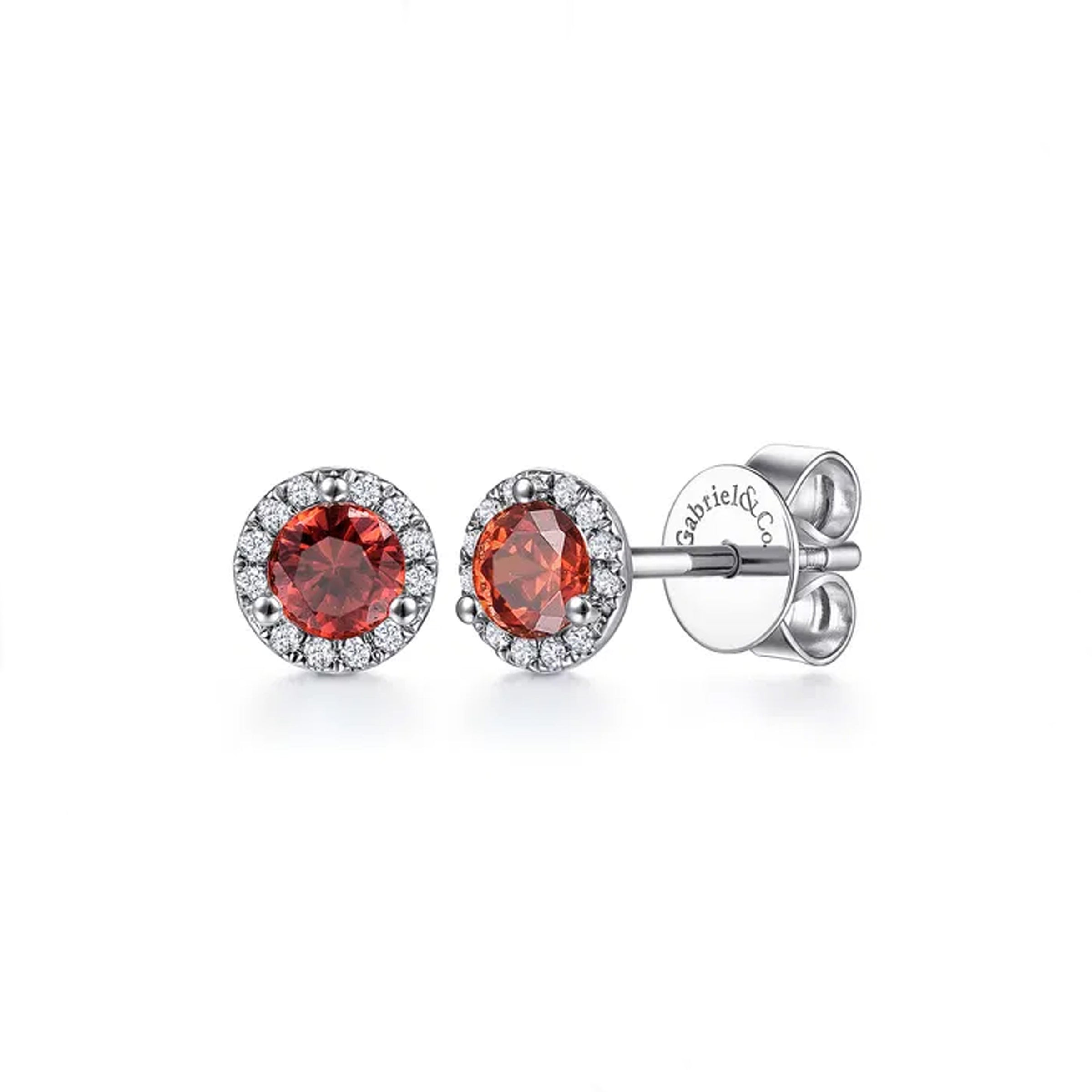 Gabriel & Co. 14K White Gold Halo Garnet and Diamond Stud Earrings