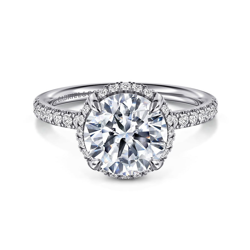 Gabriel & Co. 14K White Gold Hidden Halo Engagement - Diamond Halo with Pave Band img1