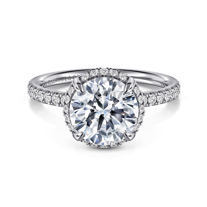 Gabriel & Co. 14K White Gold Hidden Halo Engagement - Diamond Halo with Pave Band img1