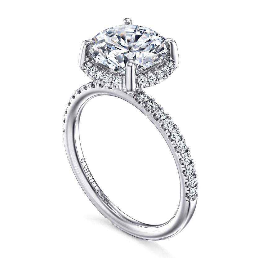 Gabriel & Co. 14K White Gold Hidden Halo Engagement - Diamond Halo with Pave Band img2