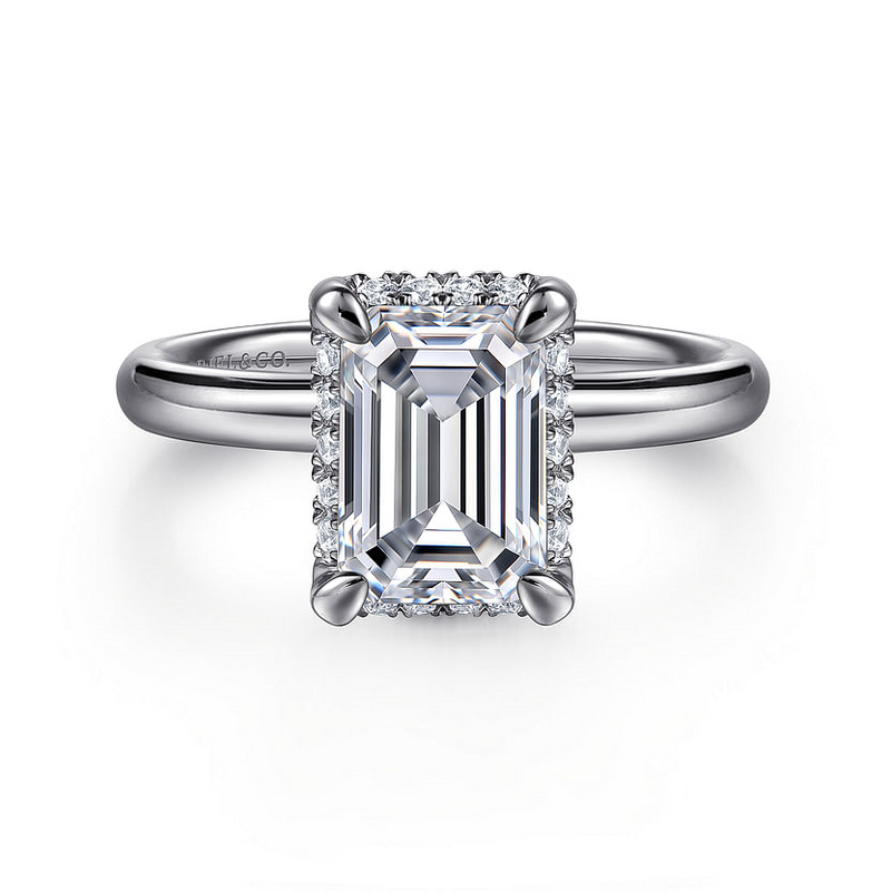 Gabriel & Co. 14K White Gold Hidden Halo Engagement Ring - Emerald Cut Diamond img1