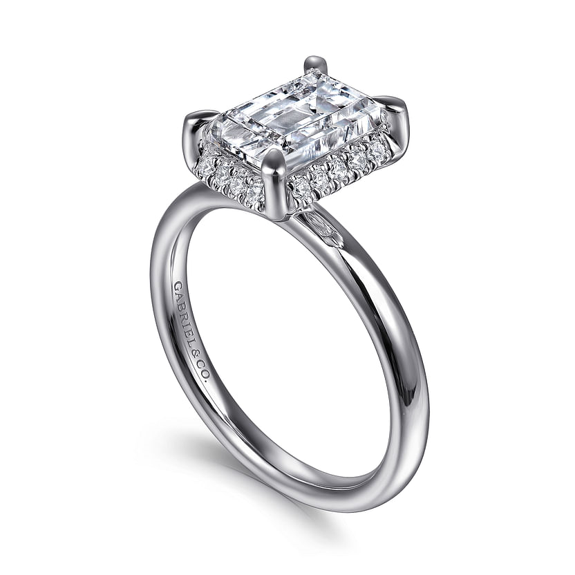 Gabriel & Co. 14K White Gold Hidden Halo Engagement Ring - Emerald Cut Diamond img2