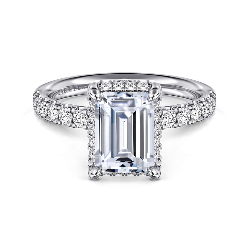 Gabriel & Co. 14K White Gold Hidden Halo Engagement Ring - Emerald Halo img1