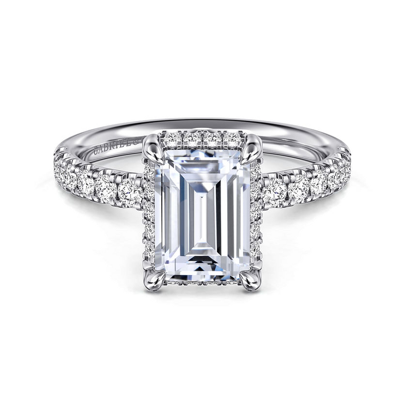 Gabriel & Co. 14K White Gold Hidden Halo Engagement Ring - Emerald Halo img1