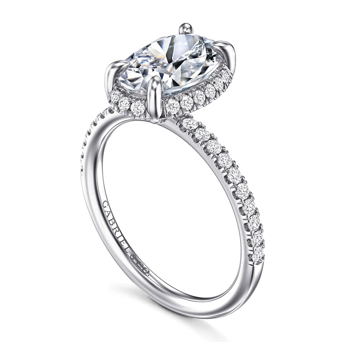 Gabriel & Co. 14K White Gold Hidden Halo Engagement Ring - Oval Cut Diamond Pave Band img2