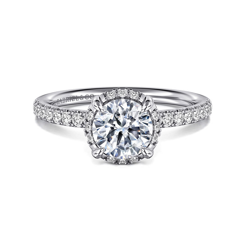 Gabriel & Co. 14K White Gold Hidden Halo Engagement Ring - Oval Cut Diamond Pave Shank img1