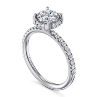 Gabriel & Co. 14K White Gold Hidden Halo Engagement Ring - Oval Cut Diamond Pave Shank img2
