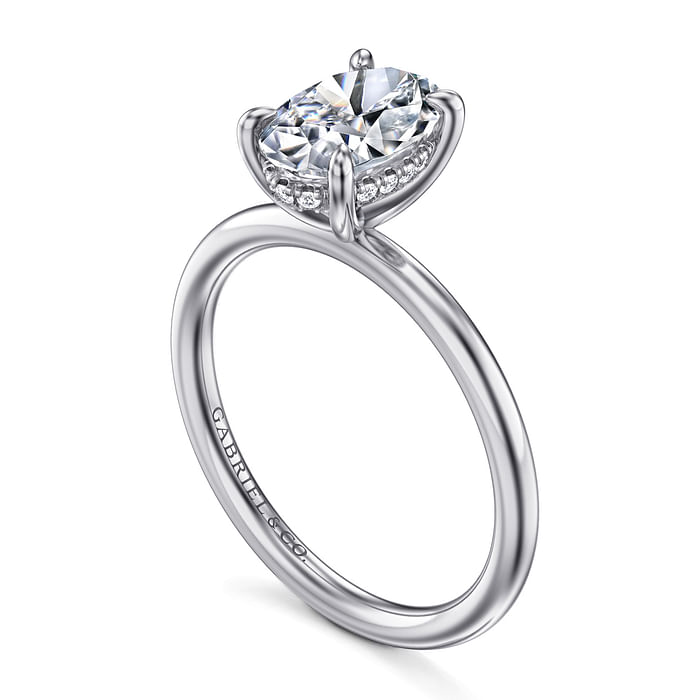Gabriel & Co. 14K White Gold Hidden Halo Engagement Ring - Oval Solitaire Diamond Cut img2