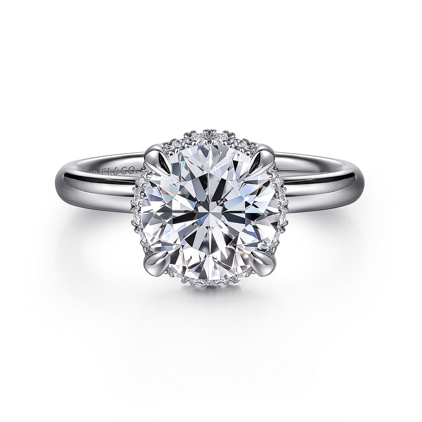 Gabriel & Co. 14K White Gold Hidden Halo Engagement Ring - Round Brilliant - Cut Center Diamond img1