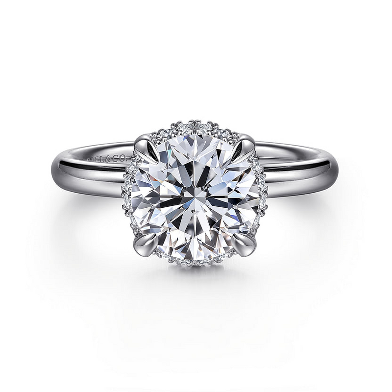 Gabriel & Co. 14K White Gold Hidden Halo Engagement Ring - Round Brilliant - Cut Center Diamond img1