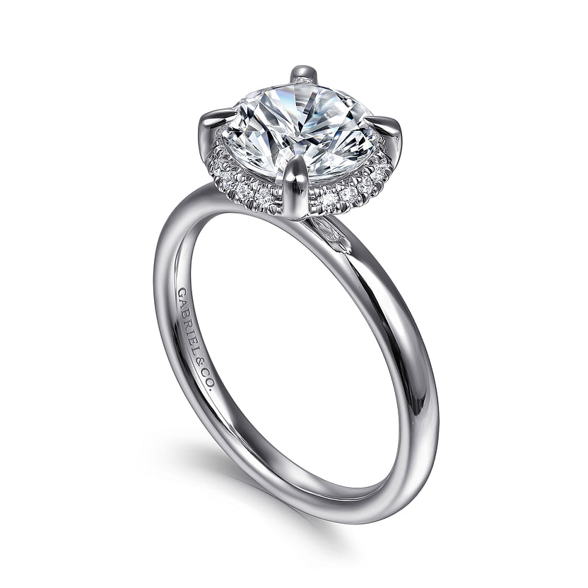 Gabriel & Co. 14K White Gold Hidden Halo Engagement Ring - Round Brilliant - Cut Center Diamond img2