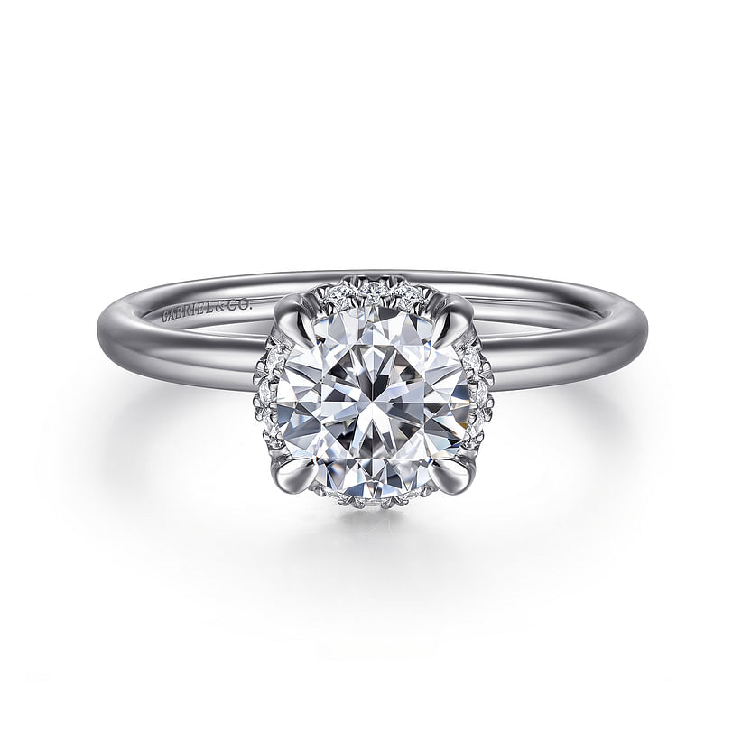 Gabriel & Co. 14K White Gold Hidden Halo Engagement Ring - Round Cut - Plain Polished Band img1