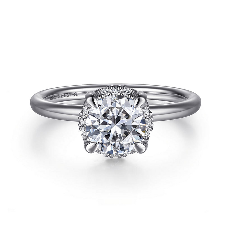 Gabriel & Co. 14K White Gold Hidden Halo Engagement Ring - Round Cut - Plain Polished Band img1