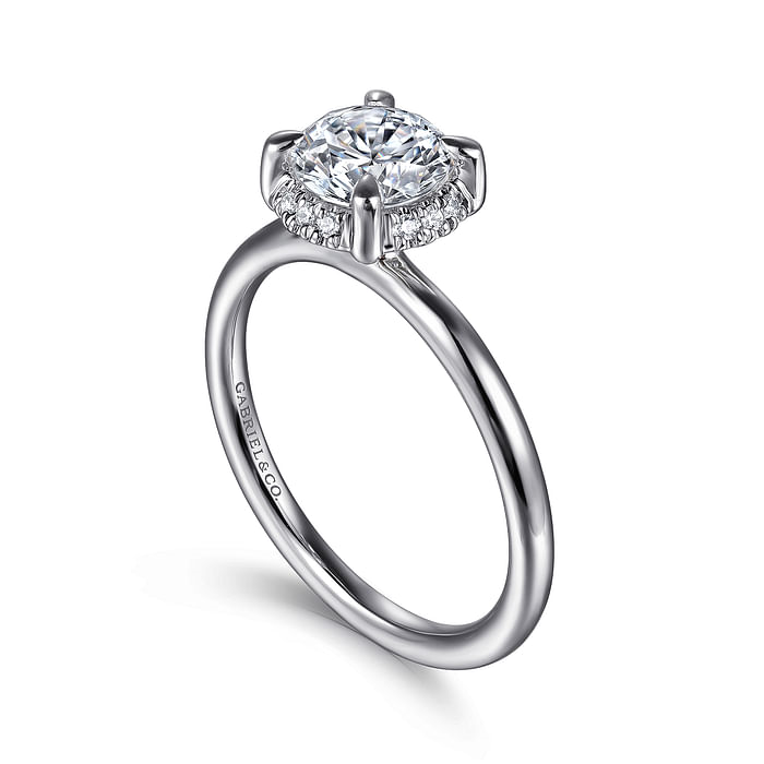 Gabriel & Co. 14K White Gold Hidden Halo Engagement Ring - Round Cut - Plain Polished Band img2