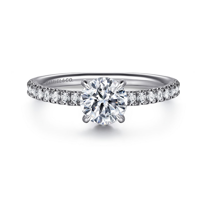 Gabriel & Co. 14K White Gold Hidden Halo Engagement Ring - Round Cut Center Diamond img1