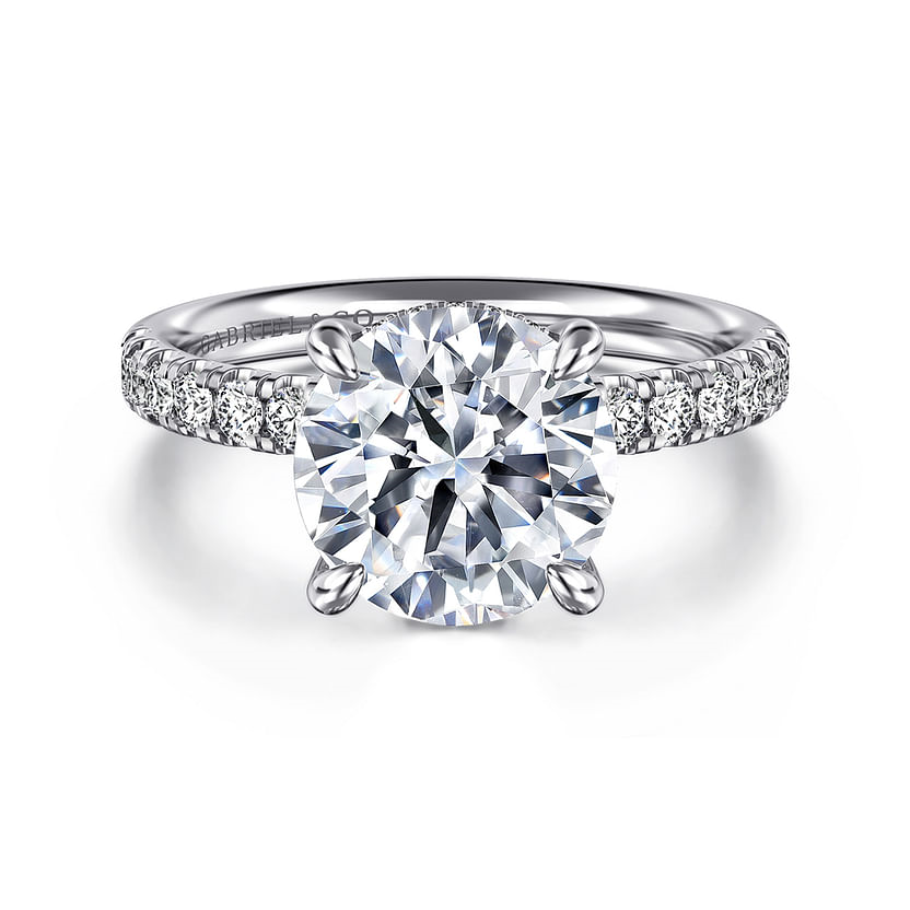 Gabriel & Co. 14K White Gold Hidden Halo Engagement Ring - Round Cut Pave Diamond Shank img1