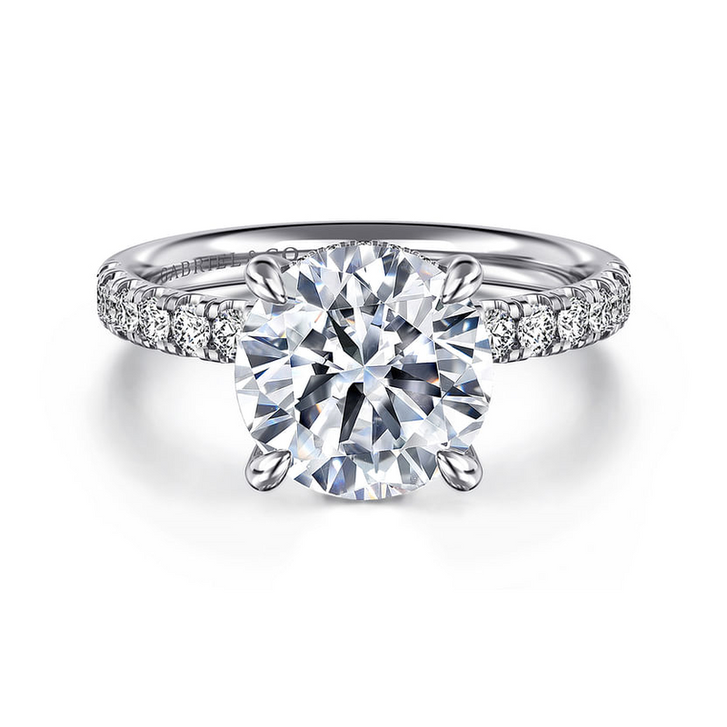 Gabriel & Co. 14K White Gold Hidden Halo Engagement Ring - Round Cut Pave Diamond Shank img1