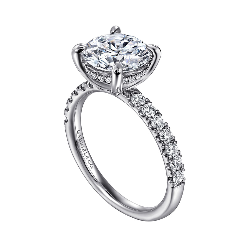 Gabriel & Co. 14K White Gold Hidden Halo Engagement Ring - Round Cut Pave Diamond Shank img2