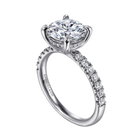 Gabriel & Co. 14K White Gold Hidden Halo Engagement Ring - Round Cut Pave Diamond Shank img2