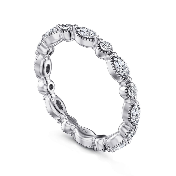 Gabriel & Co. 14K White Gold Marquise and Round Shared Prong Wedding Band img1
