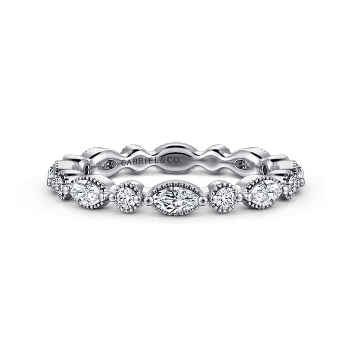 Gabriel & Co. 14K White Gold Marquise and Round Shared Prong Wedding Band img2