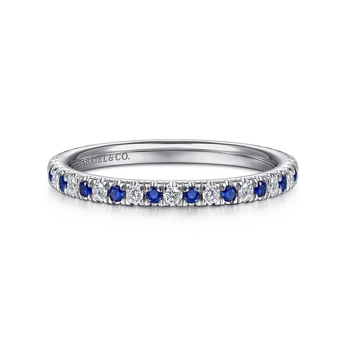 Gabriel & Co. 14K White Gold Pave Set Wedding Band - Sapphire Accents img2