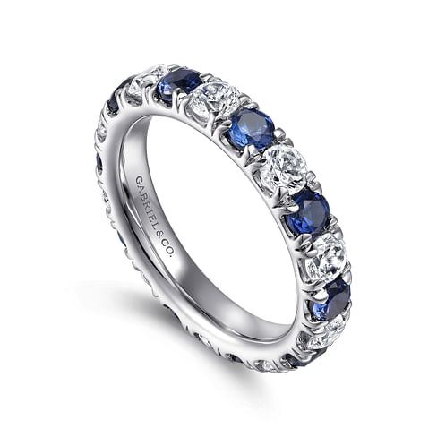 Gabriel & Co. 14K White Gold Pave Set Wedding Band - Sapphire Gemstone img1